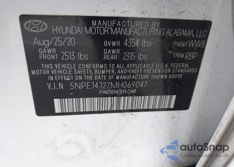 2021 Hyundai Sonata Sel Plus z USA, uszkodzony, nr VIN 5NPEJ4J22MH069047